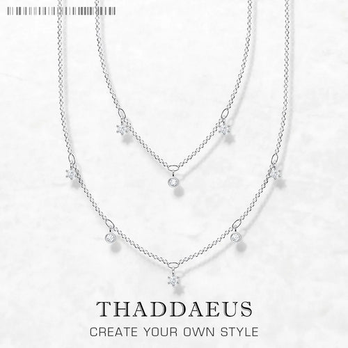 Double Row Necklace White Stones Layer Link Chain 925 Sterling Silver Gift