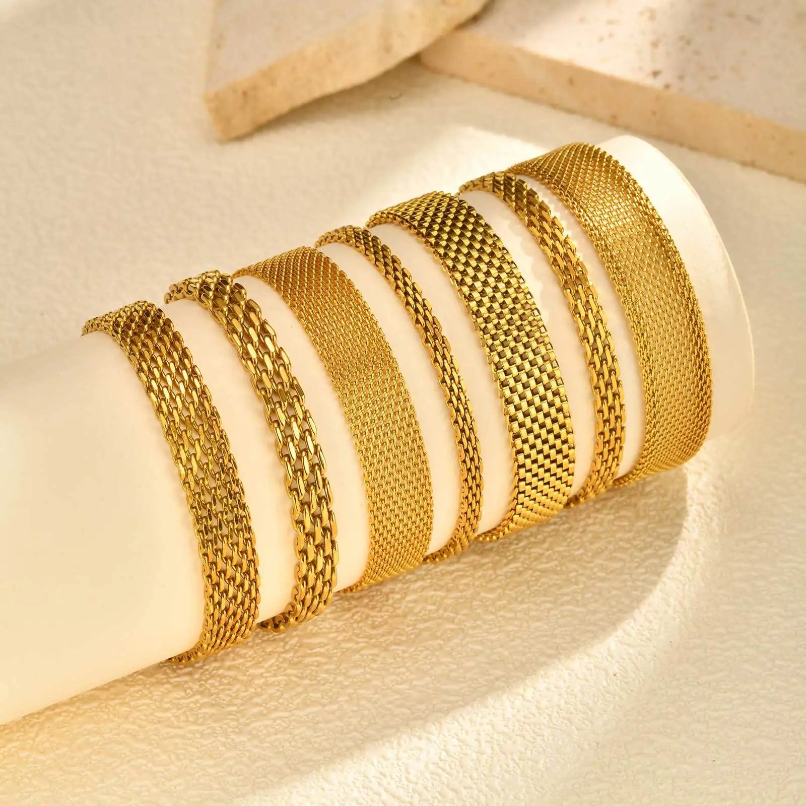 Stainless Steel 18K Gold Plated Bracelet for Women, Adjustable Weaving Mesh Chain, Exquisite Jewelry Gift