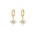 New Stainless Steel Water Drop Hoop Earrings Cubic Zirconia Flowers