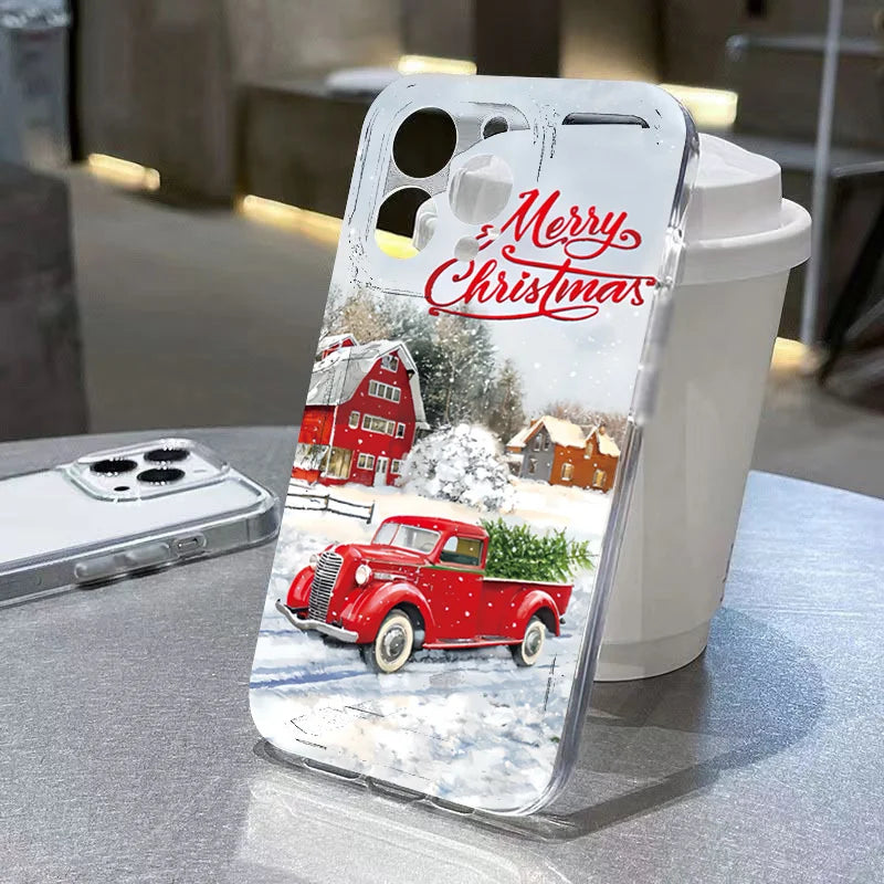Cartoon Christmas Clear Case for iPhone 17 16 15 14 13 12 11 Pro Max XR SE2