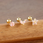 3PCS Stainless Steel Horse Eye Zircon Flowers Cartilage Piercing