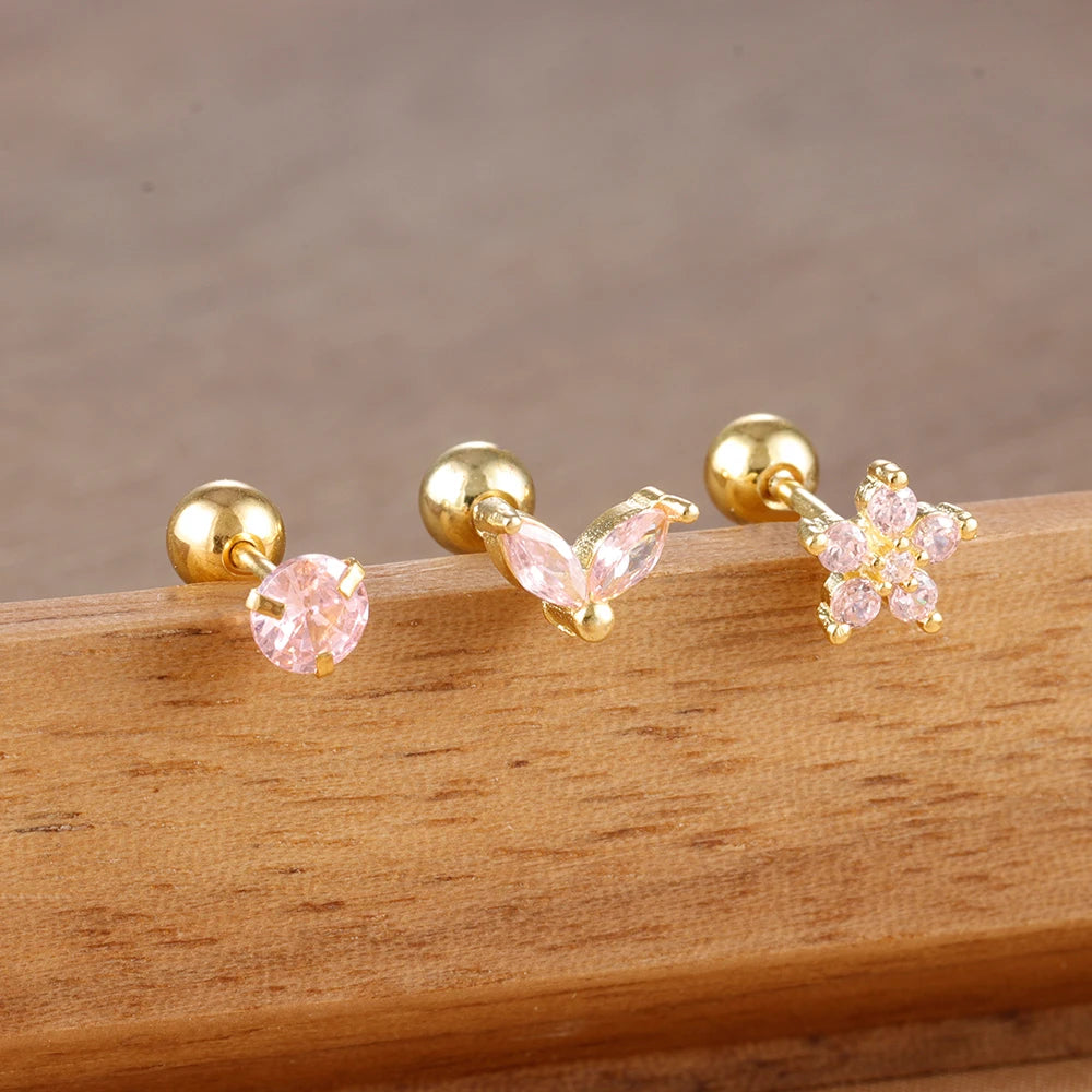 3PCS Stainless Steel Horse Eye Zircon Flowers Cartilage Piercing
