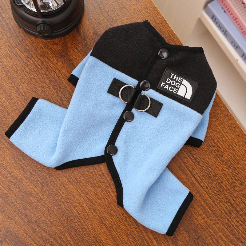 Winter Pet Clothes Leash Hook Fleece Dog Cat Pajamas Warm Cold Weather Walk