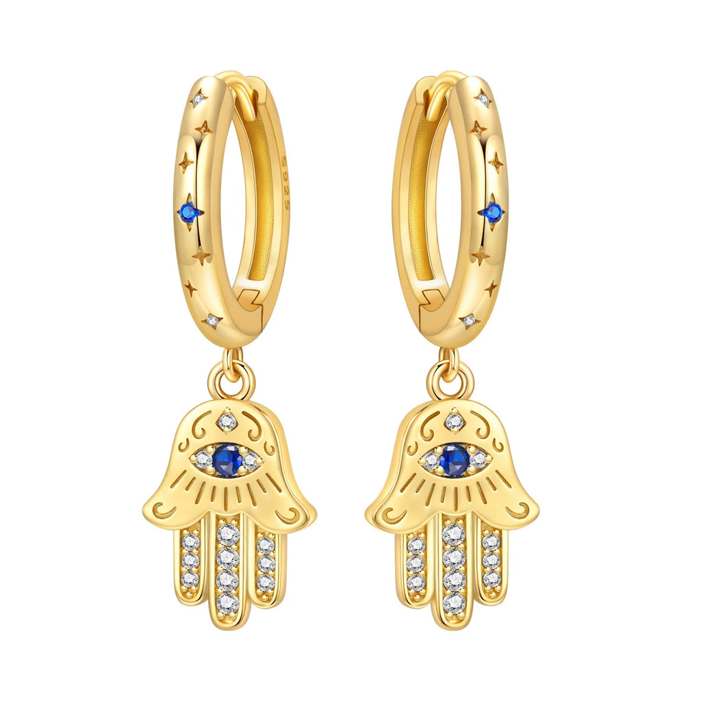 925 Sterling Silver Fatima's Hand Devil's Eye Drop Earrings Trendy Jewellery