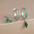 3PCS Gold Colour Chain Flower Drop Earrings Zircon Dangle Earring