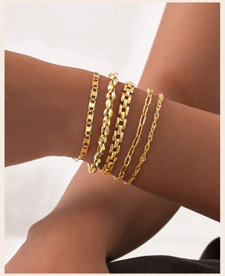 Gold Color Link Bracelet, Layering Bracelets for Women ,Stainless Steel Chain Adjustable Waterproof Jewelry