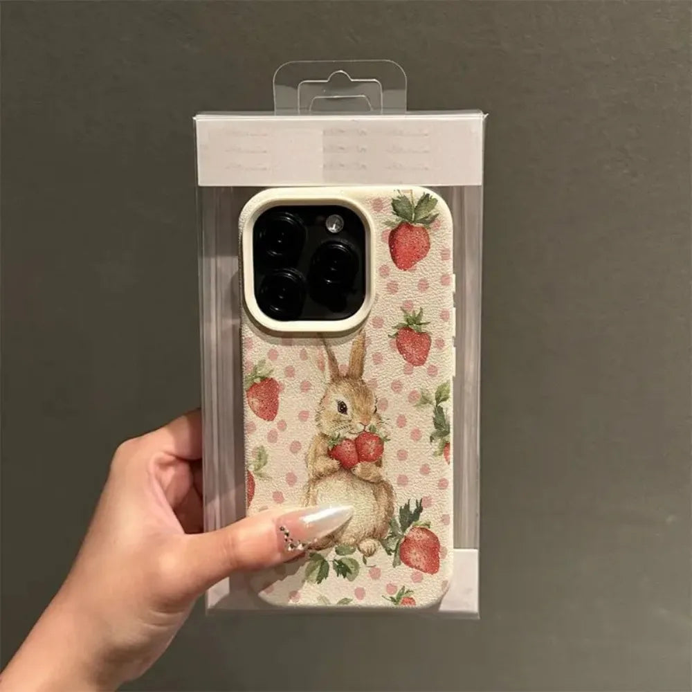 Cute Strawberry Rabbit Lychee Case for iPhone 17 16 15 14 Pro Max