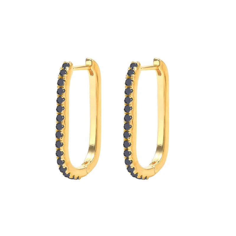 2PCS Stainless Steel Square Huggie Hoop Earrings Cubic Zirconia