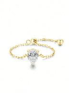 Certified Moissanite Chain Ring 1CT Oval Pear Cut Adjustable 925 Sterling Silver
