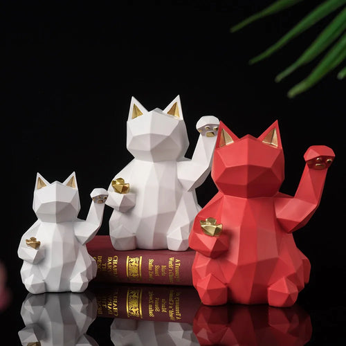 25cm Resin Lucky Cat Statue Nordic Animal Figurine Office Living Room Ornaments