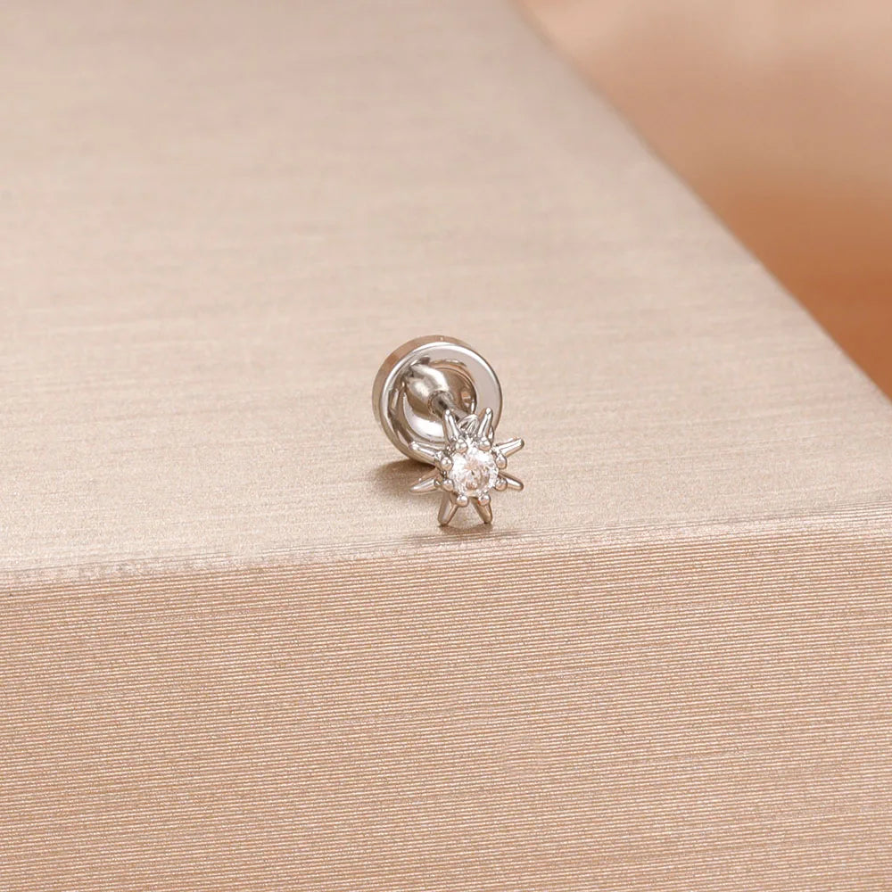 1PC Stainless Steel Star Moon Cartilage Piercing 18K Gold Plated