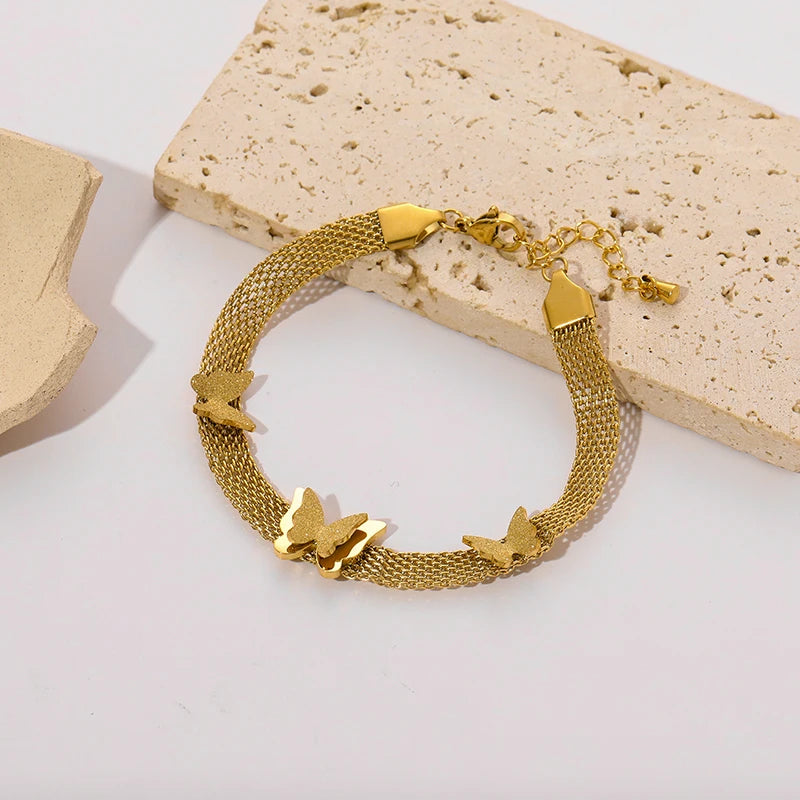 Gold Colour Multilayer Stainless Steel Charm Bracelet Men Women Bangle