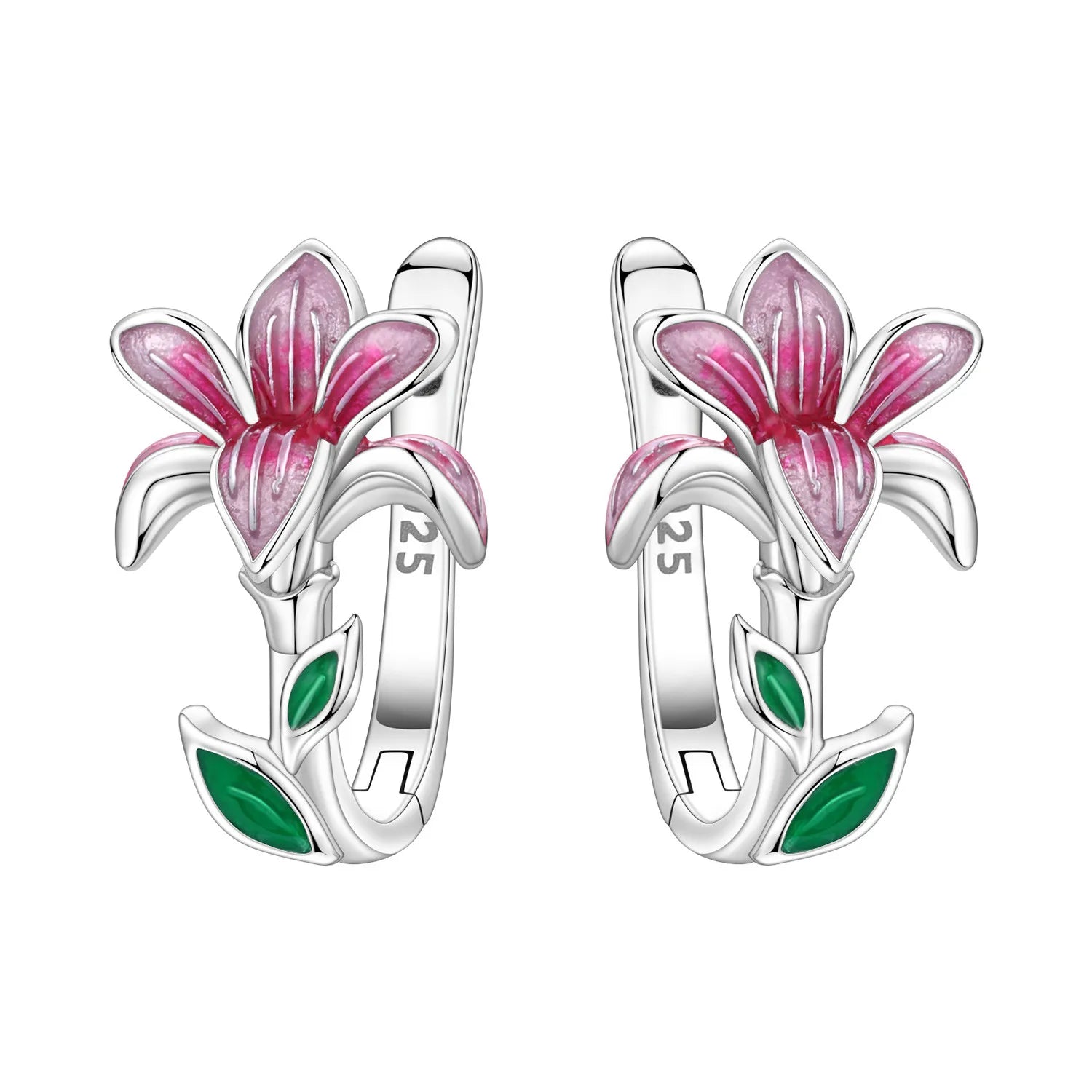 925 Sterling Silver Blue Iris Flower Hoop Earrings Anniversary Jewellery Gift