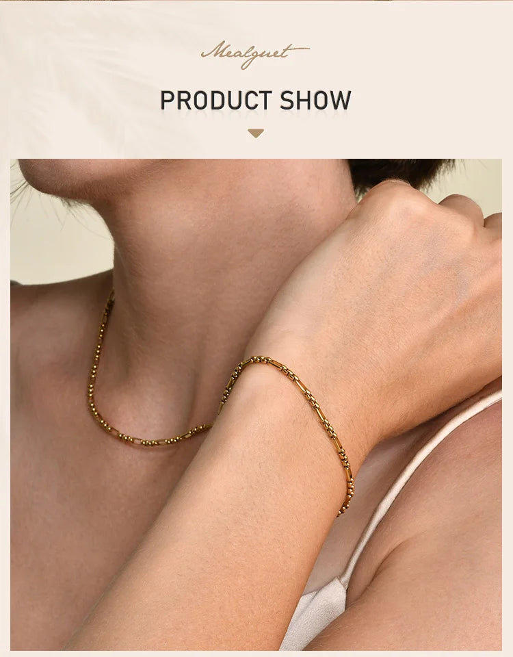 Handmade Clavicle Chain Bracelet for Women, Chic Stainless Steel Link Waterproof Jewelry
