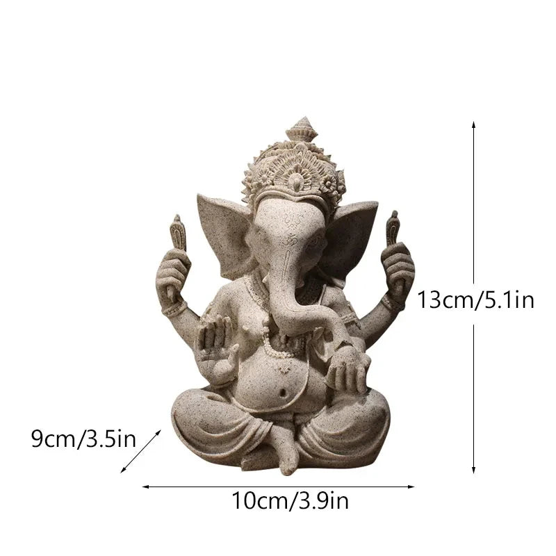 Sandstone Indian Ganesha Elephant God Statue Religious Hindu Feng Shui Buddha Sculpture