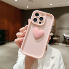 3D Love Heart Pink Matte Case for iPhone 17 16 15 14 13 12 11 Pro Max Plus