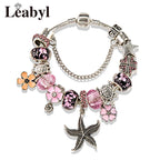 Romantic Pink Heart Charm Bracelet Fine Crystal DIY Bead Bangle Gift