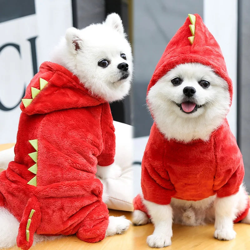 Dinosaur Plush Pet Costume Warm Cat Dog Party Cosplay Clothing Outfit