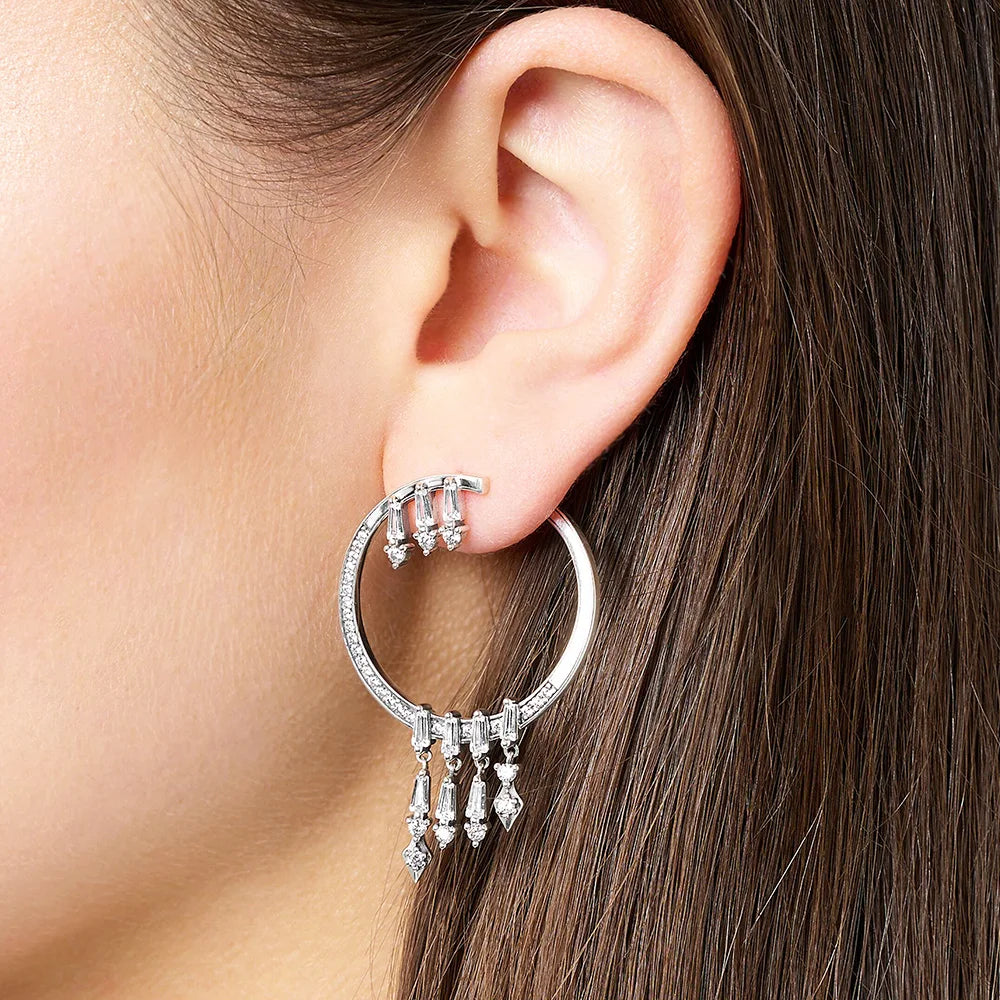 Winter Sun Rays Hoop Earrings 925 Sterling Silver Trendy Glamour Gift