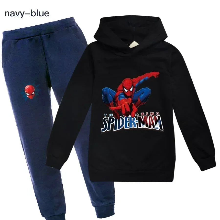 Kids Spiderman Print Hoodie & Pants Suit Boys Girls Casual Clothing Set
