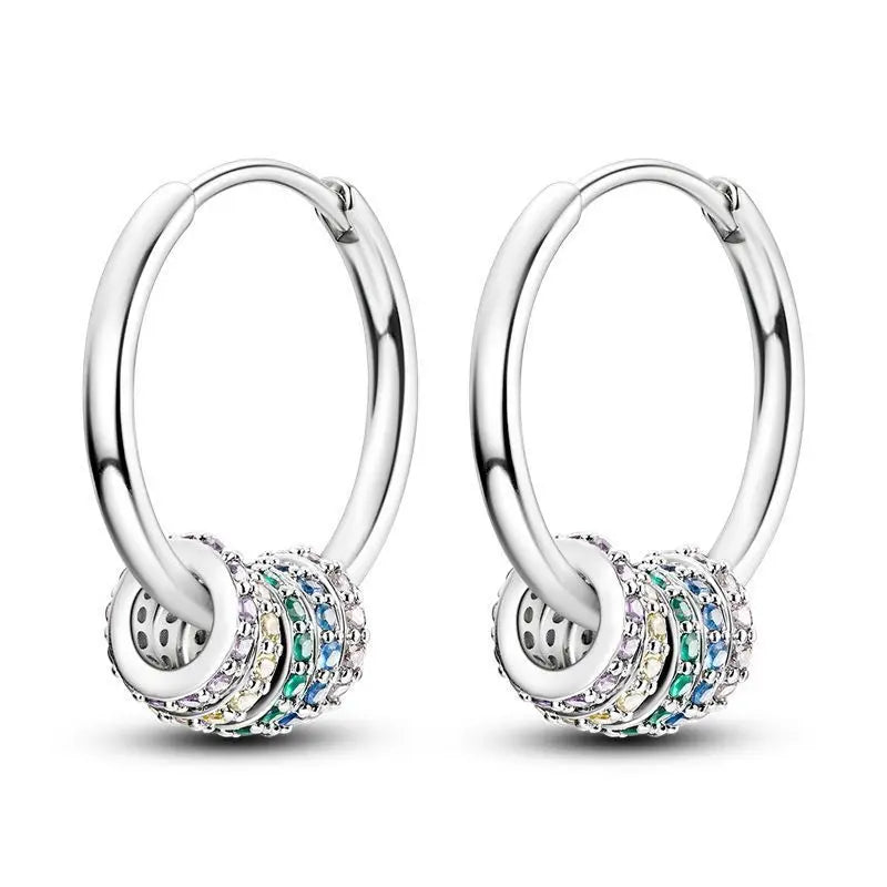 925 Sterling Silver Crystal Circular Eardrops Fashion Versatile Drop Earrings