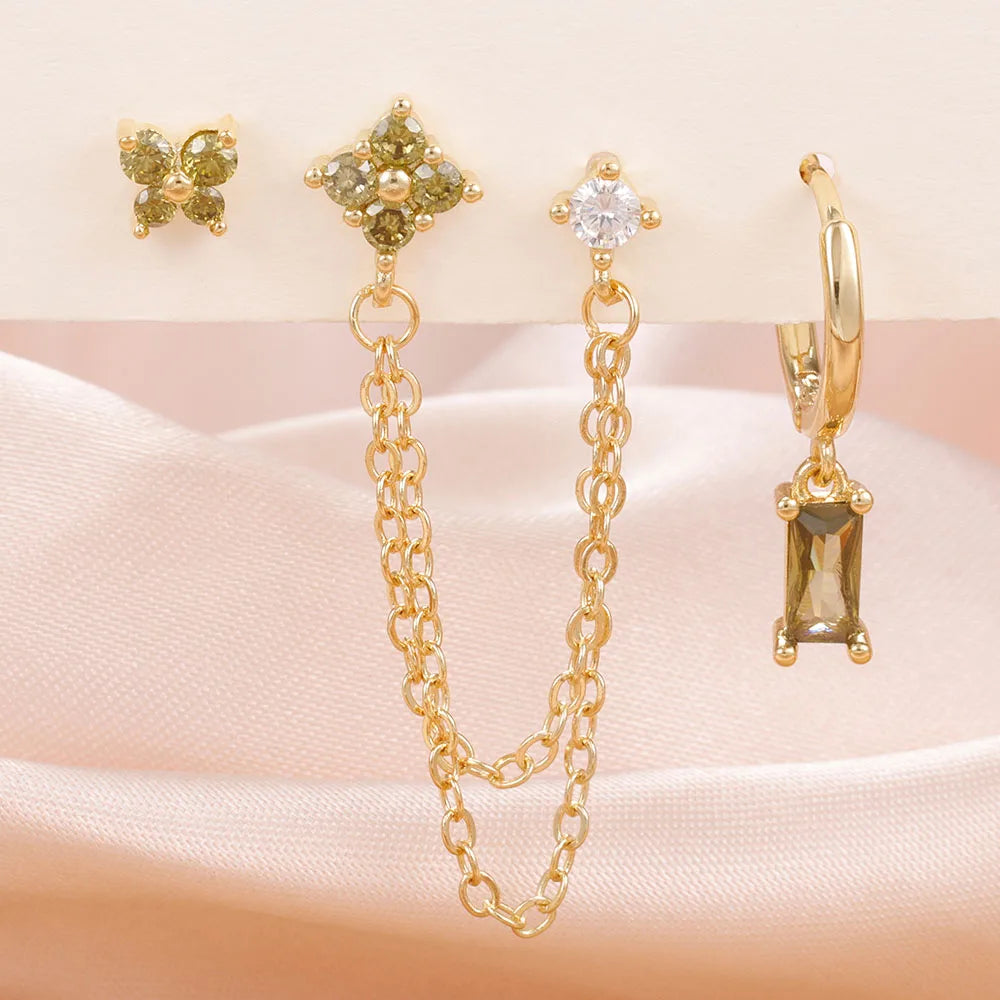 3PCS Exquisite Stainless Steel 12 Constellation Birthstone Earrings Set
