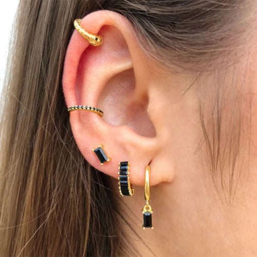 2PCS Stainless Steel Circle Hoop Earrings Colourful Zircon Crystal