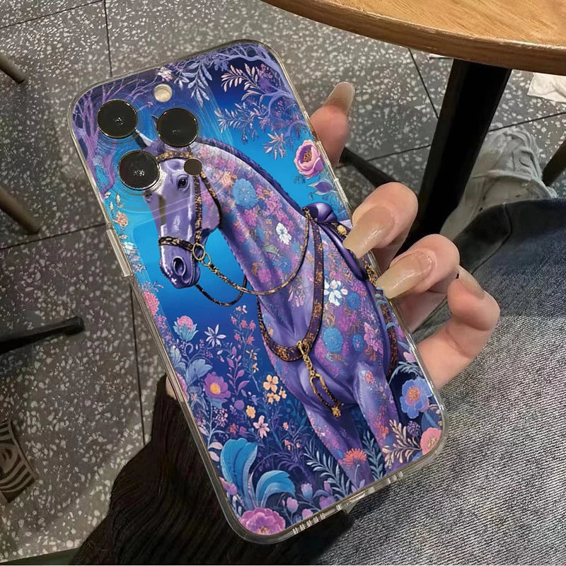 Golden Horse Diamond Print Case for Samsung Galaxy S25 S24 Ultra S23 FE A56