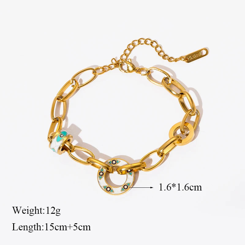 Gold Colour Multilayer Stainless Steel Charm Bracelet Men Women Bangle
