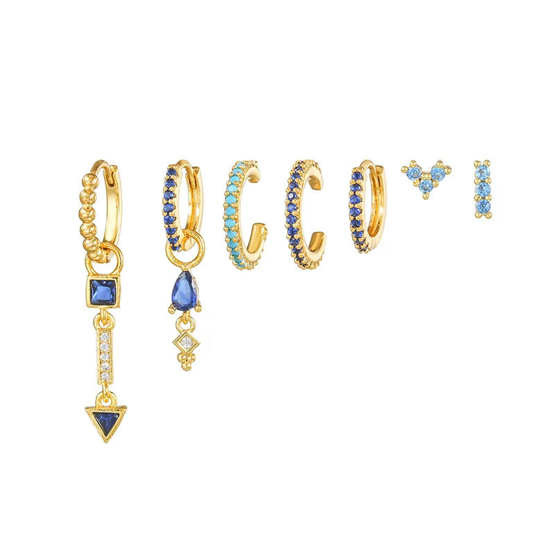 Classic Dark Blue Zircon Triangle Square Piercing Earrings Steel