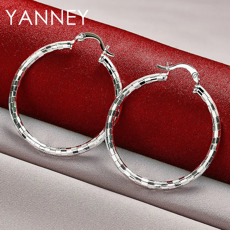 925 Sterling Silver 40mm Round Hoop Earrings Women Engagement Fashion Gift