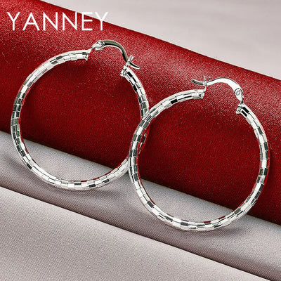 925 Sterling Silver 40mm Round Hoop Earrings Women Engagement Fashion Gift