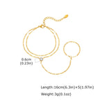 Stainless Steel Hand Chain Ring Bracelet for Women, Adjustable Gold Plated Doule-layer Bracelets, Christmas Party Jewelry