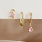 3PCS Waterdrop Shape Zircon Hoop Earrings Triangle Flower Studs