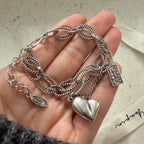 100% Solid 925 Sterling Silver Metal Bracelet for Women Men Vintage Heart Letters Handmade Simple Birthday Gift