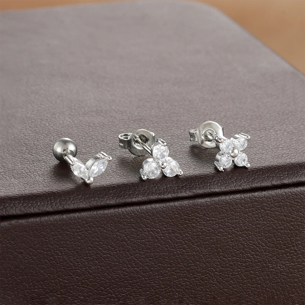 3PCS Stainless Steel Mini Zircon Cartilage Piercing Stud Earrings