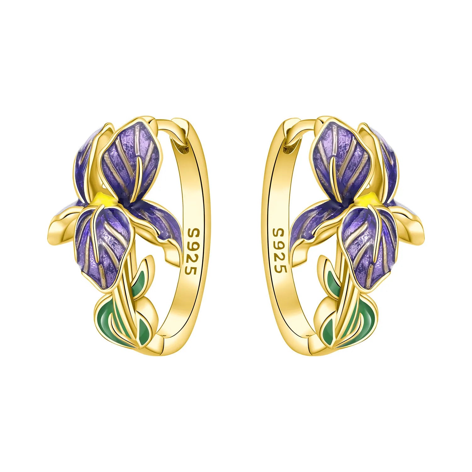 925 Sterling Silver Purple Flowers Versatile Hoop Earrings Fine Birthday Gift