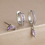3PCS Trendy Gold Colour Square Zircon Hanging Earring Twisted Circle