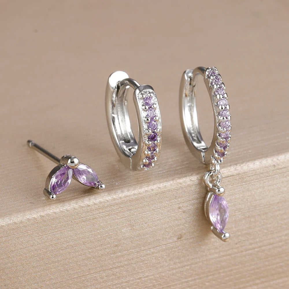 3PCS Trendy Gold Colour Square Zircon Hanging Earring Twisted Circle