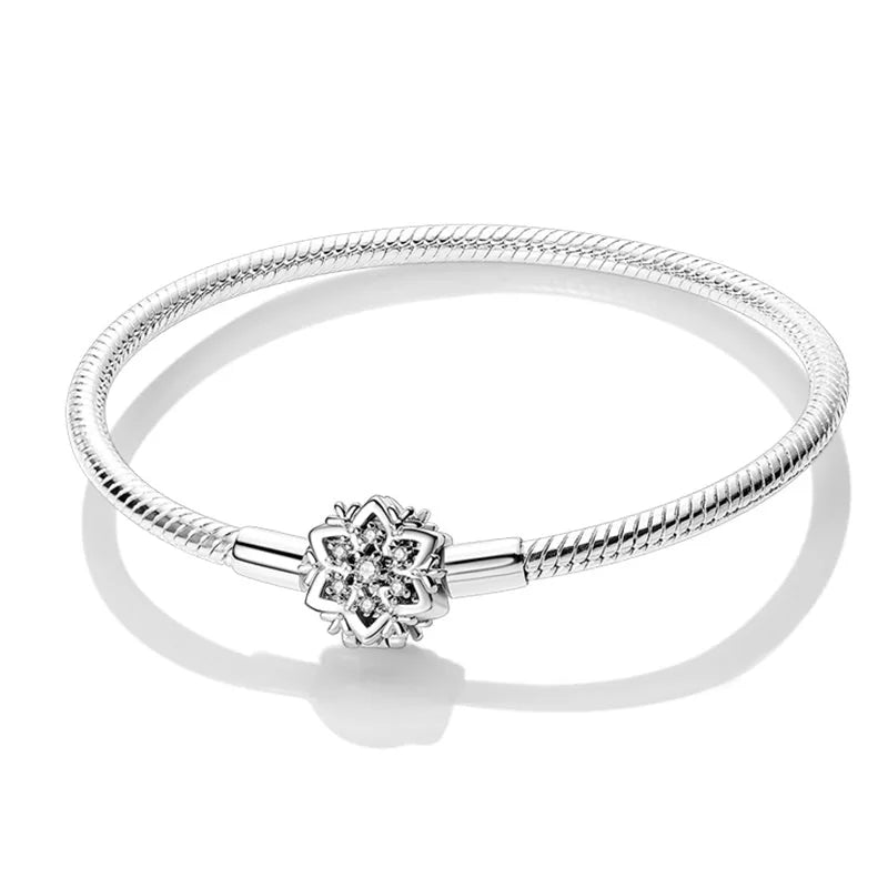 Real 925 Sterling Silver 17-20CM Snowflake Dreamcatcher Star Original Bracelet Fit For Wedding Fine Jewelry DIY Making