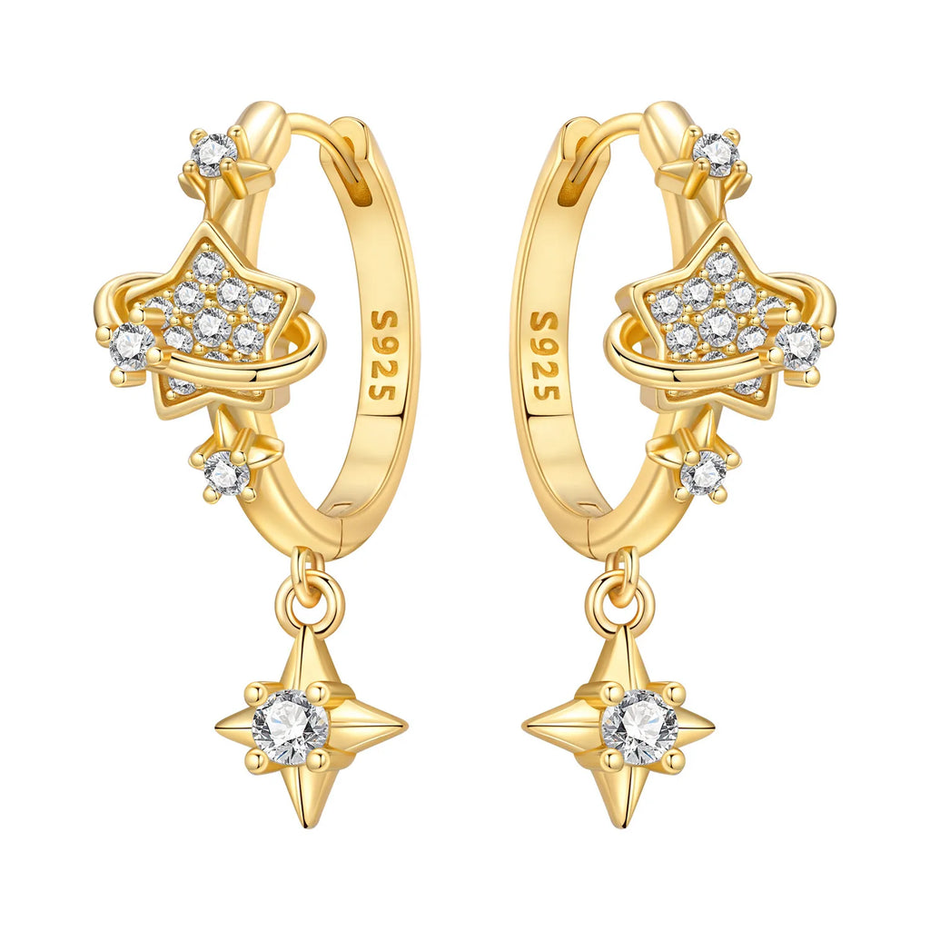 925 Sterling Silver Asymmetric Starry Drop Earrings Anniversary Jewellery Gift
