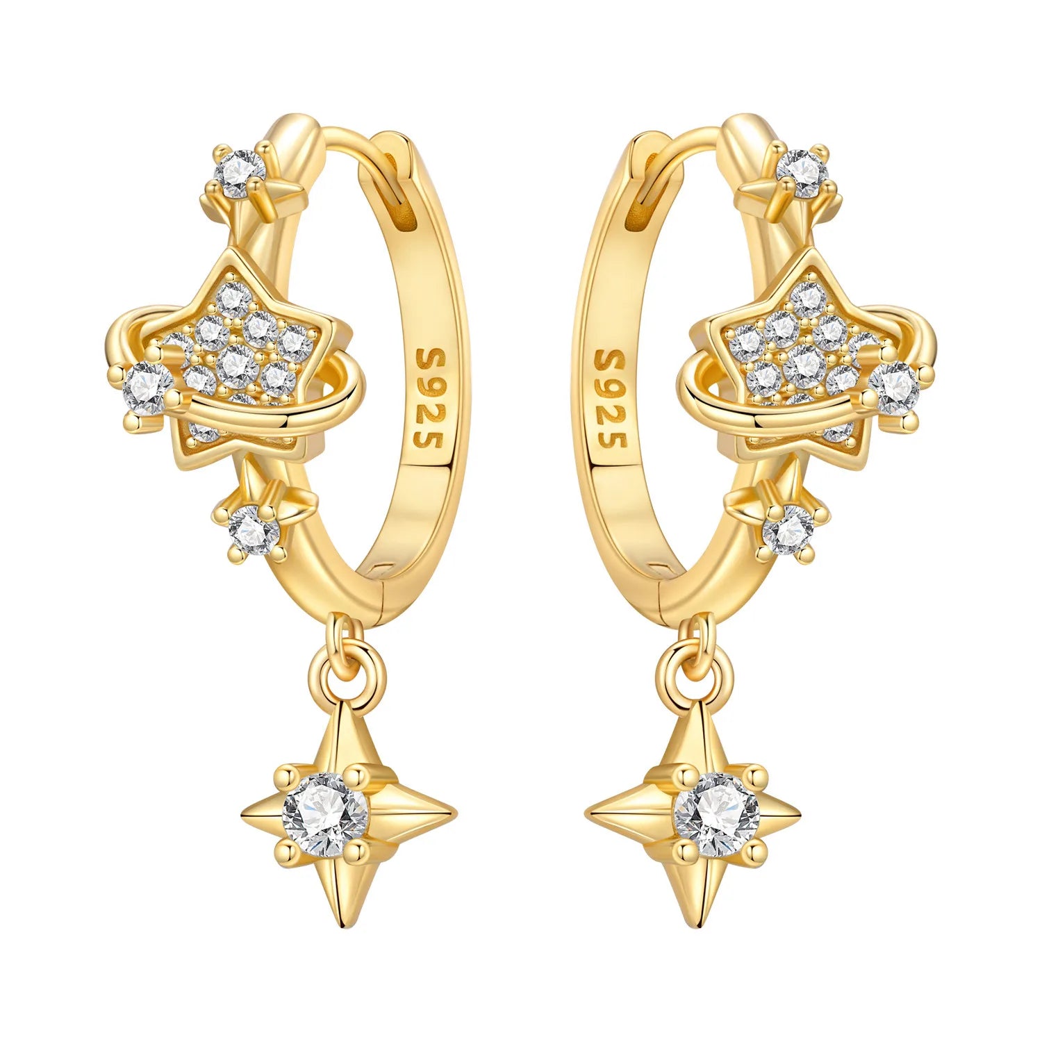 925 Sterling Silver Mysterious Star Moon Versatile Hoop Earrings Women's Gift