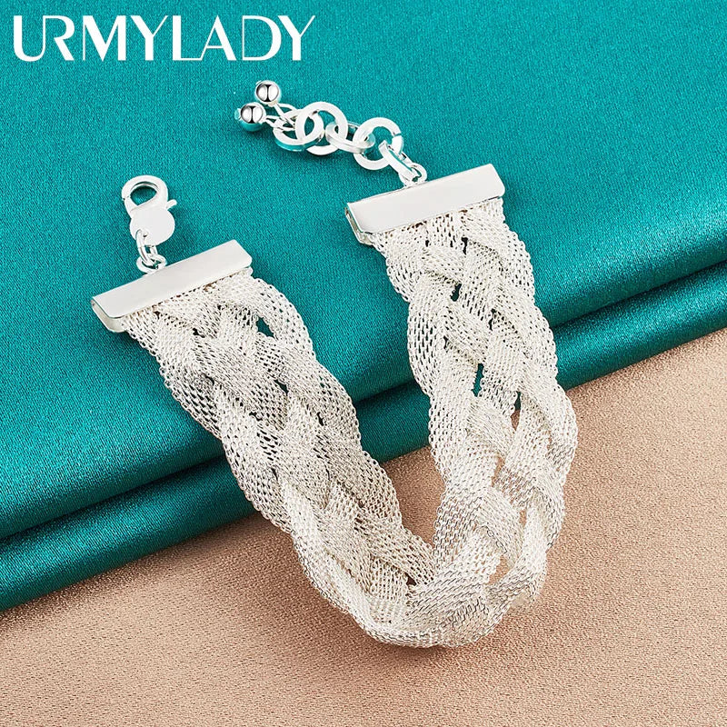 Braid Chain Bracelet 925 Sterling Silver Men Women Wedding Fashion Jewellery