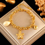 Golden Sun Moon Starfish Stainless Steel Bracelet Handmade Wrist Chain