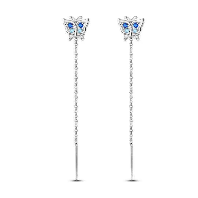 925 Sterling Silver Tassel Zircon Ear Studs Sparkling Hoop Earrings Gift