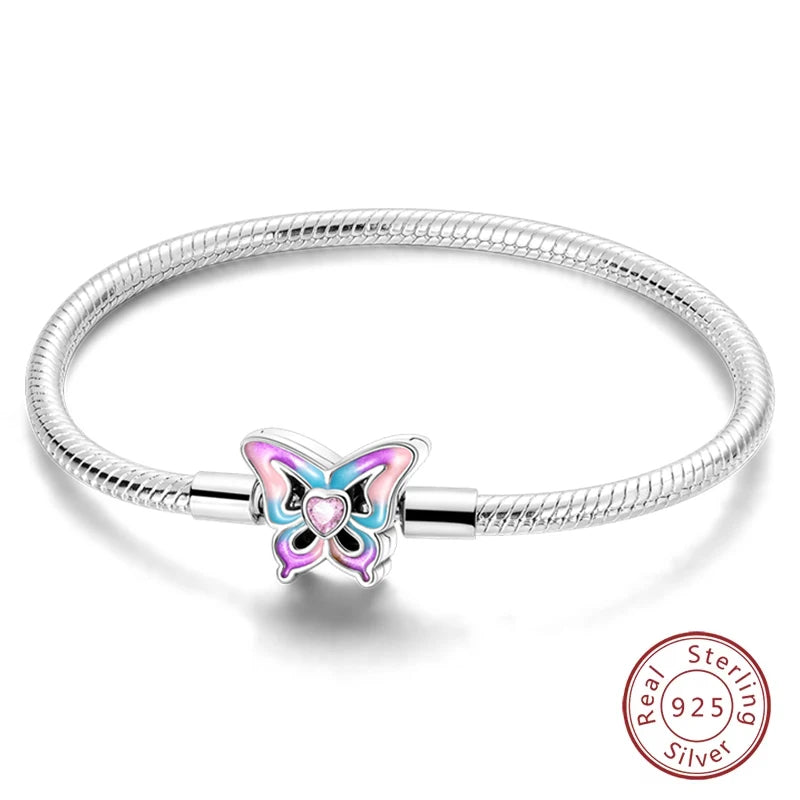 925 Sterling Silver Forever Love Peach Heart Bracelets Star Moon Airplane Earth Bracelets For Women Fit DIY Charms Party Jewelry