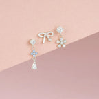 3PCS Stainless Steel Blue Opal Stone Flower Bowknot Petal Piercing