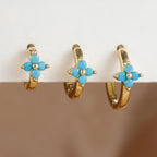 3PCS Simple Flower Zircon Hoop Earrings 18K Gold Plated Steel