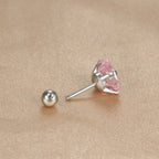 1PC Simple Pink Cubic Zirconia Heart Small Stud Earrings Steel
