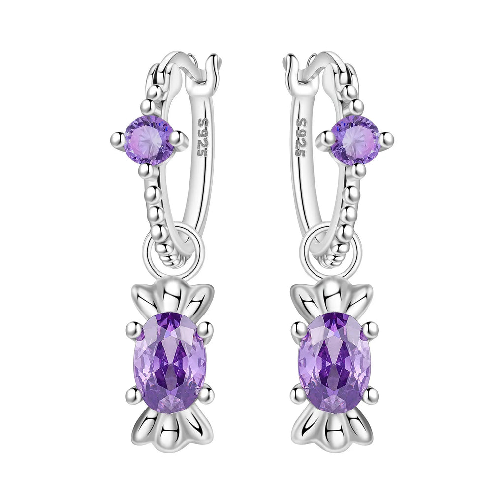 925 Sterling Silver Blue Purple Iris Flower Drop Earrings Trendy Jewellery